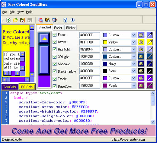 Free Colored ScrollBars 瀏覽器彩色滾動條(ScrollBar) CSS 及 JavaScript 特效產生器