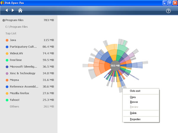 Disk Space Fan 圖形化的磁碟空間分析及管理工具