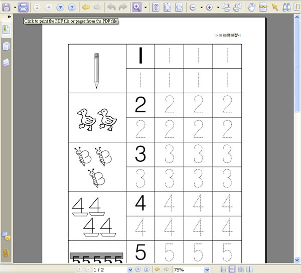 1 - 10 數字點描字練習檔案，免費下載