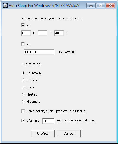 Auto Sleep 可自訂時間的電腦自動關機、重新開機、休眠、待機、登出等的電腦定時器