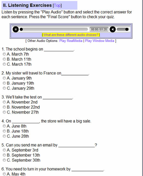 Randall's ESL Cyber Listening Lab 線上訓練英文聽力,還提供托福(TOEFL)或多益(TOEIC)測驗題練習 Randall's ESL Cyber Listening Lab 線上訓練英文聽力,還提供托福(TOEFL)或多益(TOEIC)測驗題練習