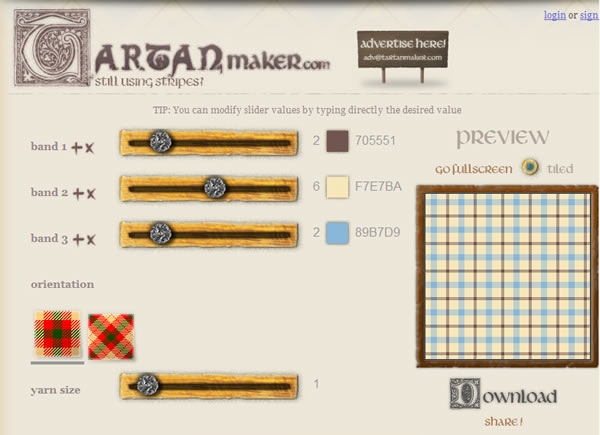 Tartan Maker 線上免費的網頁背景圖片製作服務 Tartan Maker 線上免費的網頁背景圖片製作服務