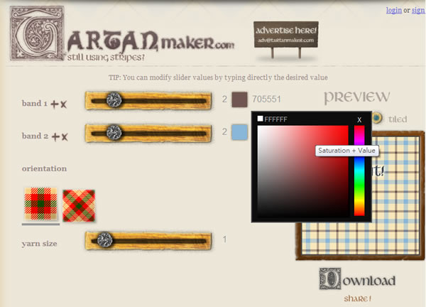 Tartan Maker 線上免費的網頁背景圖片製作服務 Tartan Maker 線上免費的網頁背景圖片製作服務