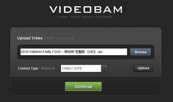VideoBam 免費、免註冊、無容量限制並提供內嵌至網頁語法的影音分享網站