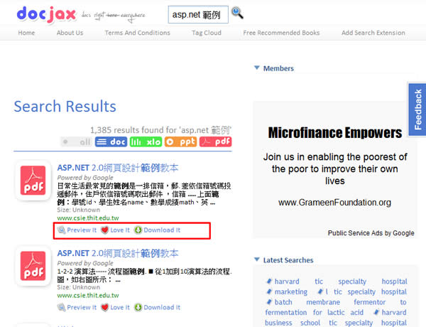 docjax.com 專找 DOC、XLS、PPT 及 PDF 文件檔的搜尋引擎