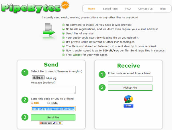 PipeBytes 將瀏覽器當成傳檔工具且免註冊、不限檔案大小