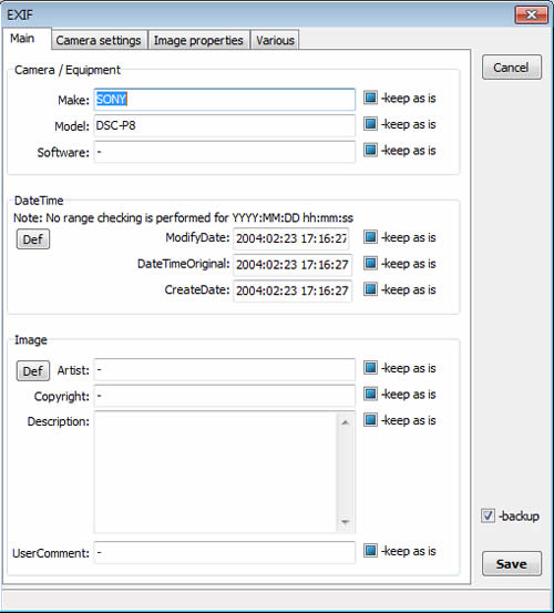 ExifTool GUI 相片 EXIF (Exchangeable image file format)資訊編輯工具(免安裝)