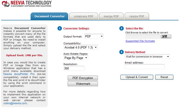 Neevia Document Converter 可製作開啟需密碼的 PDF 文件、壓縮、合併、浮水印等多功能型的文件、圖檔轉換器