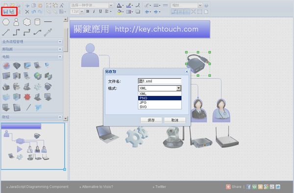 Diagramly 網頁上繪製流程、示意圖，可輸出為 PNG、JPG、SVG 或 XML 等圖檔格式(免註冊)