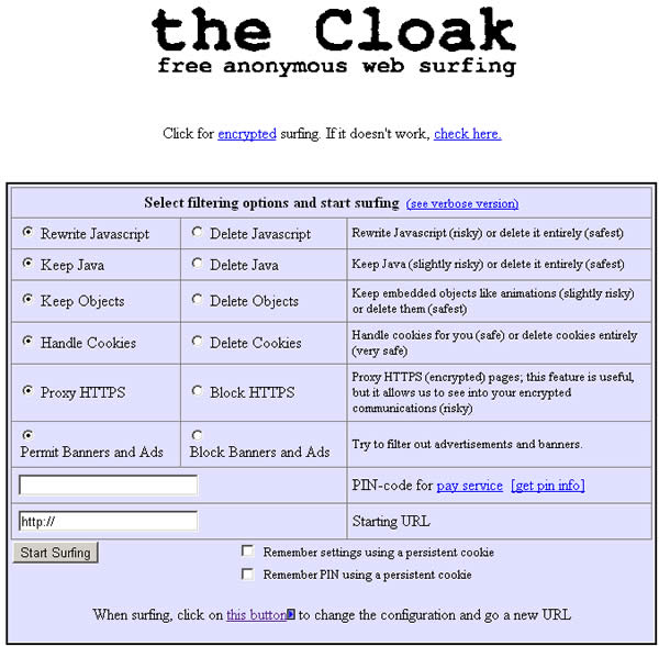 the Cloak 網頁式的 Proxy 服務，可設定要阻擋的程式物件，無廣告