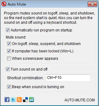 Auto Mute 設定系統開機、關機、登出、喚醒時為自動靜音狀態