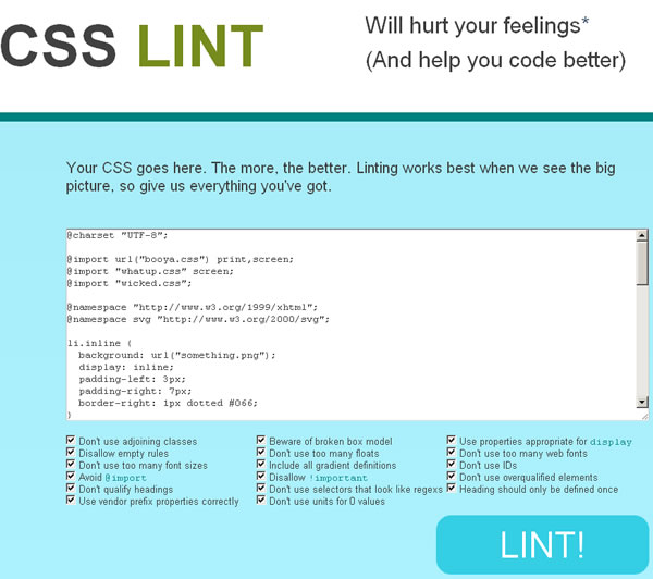 CSS Lint 線上 CSS 樣式表檢測免費服務，讓 CSS 語法更正確精簡