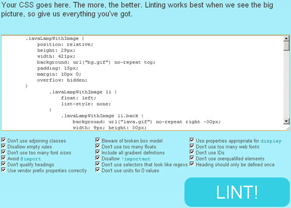 CSS Lint 線上 CSS 樣式表檢測免費服務,讓 CSS 語法更正確精簡 CSS Lint 線上 CSS 樣式表檢測免費服務,讓 CSS 語法更正確精簡