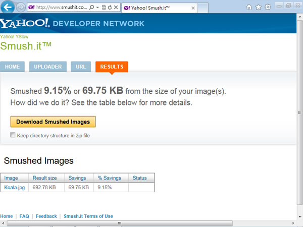 Smush.it™ 由 Yahoo 所開發的圖片壓縮最佳化免費服務
