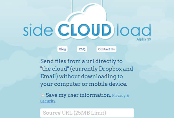 sideCLOUDload 免費代抓網路上的檔案，幫你直接存到 Dropbox 雲端硬碟或 EMail 到你的電子郵件信箱