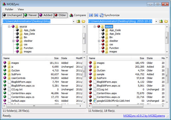 MOBZync 輕鬆比對兩個資料夾內的檔案，並可同步