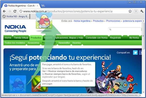 Nokia Argentina 讓你在任一的網頁裡玩 Angry Birds (忿怒鳥)或水果忍者 Nokia Argentina 讓你在任一的網頁裡玩 Angry Birds (忿怒鳥)或水果忍者