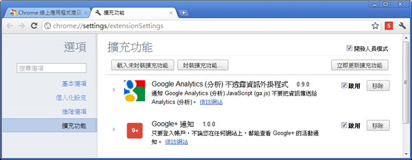 「Google Analytics 不透露資訊」 阻止瀏覽器將網站造訪資訊傳送給 Analytics 的瀏覽器擴充功能
