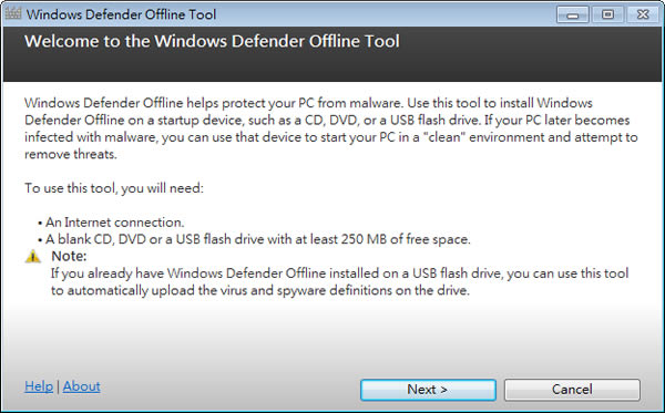 Windows Defender Offline 微軟提供 Windows Defender 惡意軟體離線掃描工具，讓你開機就可以掃描