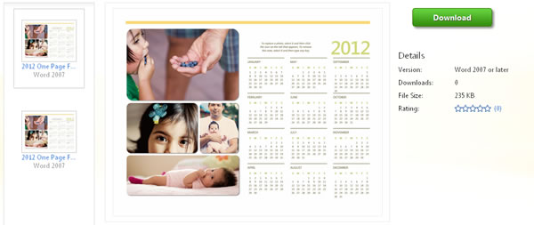 New Word calendars for 2012 微軟 2012 年 Word  新版商務日曆免費下載