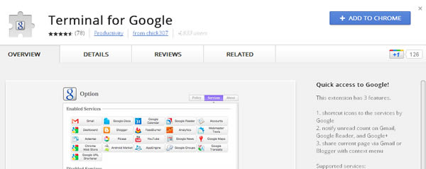 Terminal for Google 讓你快速存取 Google 所有的服務,Chrome 擴充功能 Terminal for Google 讓你快速存取 Google 所有的服務,Chrome 擴充功能