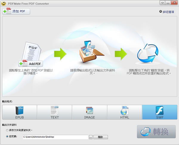 PDFMate PDF Converter Free 將 PDF 檔案轉成 SWF、TXT、HTML、圖片或 EPub 電子書等檔案格式