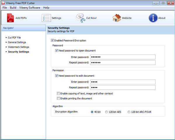 Weeny Free PDF Cutter 將 PDF 檔案進行分割、加入浮水印與開啟及編輯保全設定