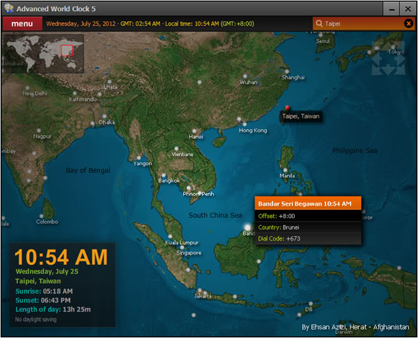 Advanced World Clock 用全球地圖來顯示各主要城市的時間