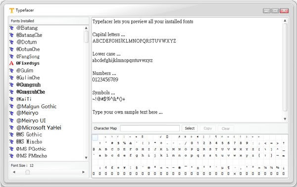 Typefacer 預覽已安裝字型