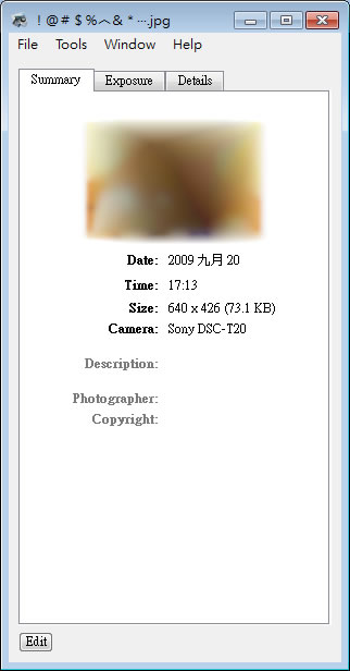 Reveal 相片內的 EXIF 資訊檢視與編輯