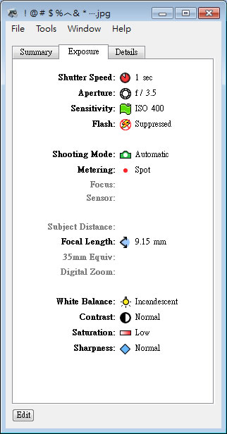 Reveal 相片內的 EXIF 資訊檢視與編輯