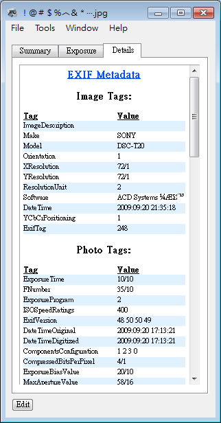 Reveal 相片內的 EXIF 資訊檢視與編輯