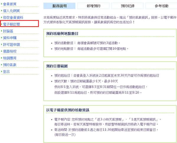 中央氣象局-氣象預約服務,以電子郵件方式提供客製化天氣預報資訊服務 中央氣象局-氣象預約服務,以電子郵件方式提供客製化天氣預報資訊服務