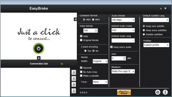 EasyBrake 將影片轉為 MP4 或 MKV 檔案格式