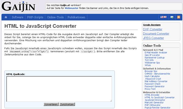HTML to JavaScript Converter 將 HTML 標記語言轉換成 JavaScript 來輸出(線上工具) HTML to JavaScript Converter 將 HTML 標記語言轉換成 JavaScript 來輸出(線上工具)