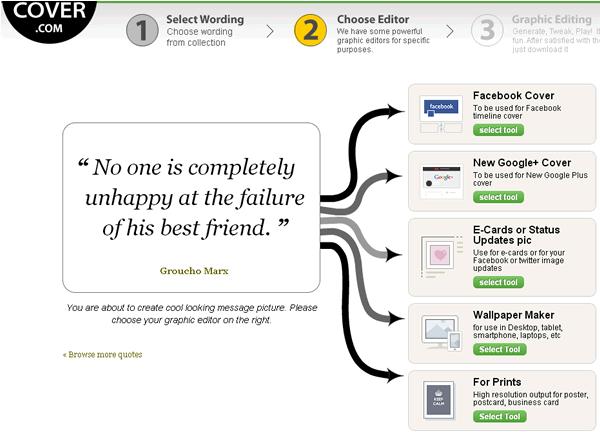 QuotesCover 線上製作 Facebook 和 Google+ 的封面照片