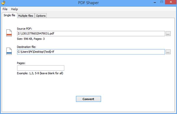 PDF Shaper PDF 轉 MS Word(rtf 格式)