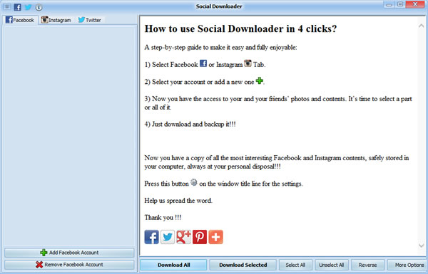 Social Downloader 批次下載 Facebook、Instagram 與 Twitter 中好友或自己的相片與訊息 Social Downloader 批次下載 Facebook、Instagram 與 Twitter 中好友或自己的相片與訊息
