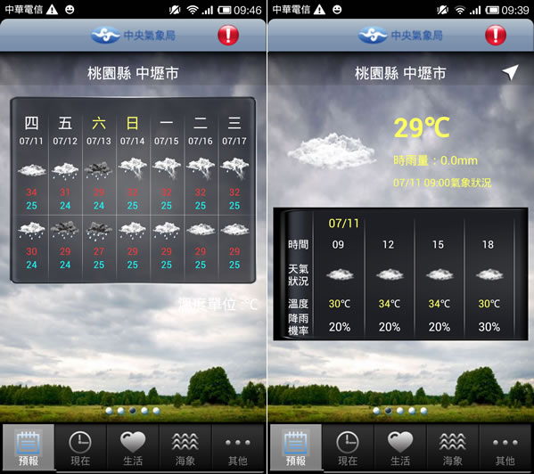 「生活氣象」中央氣象局所提供的氣象行動秘書（iPhone, Android）