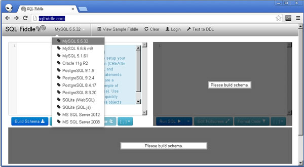 SQLFiddle.com 線上練習 SQL 語法網站，支援My SQL、MS SQL、SQLite、Oracle